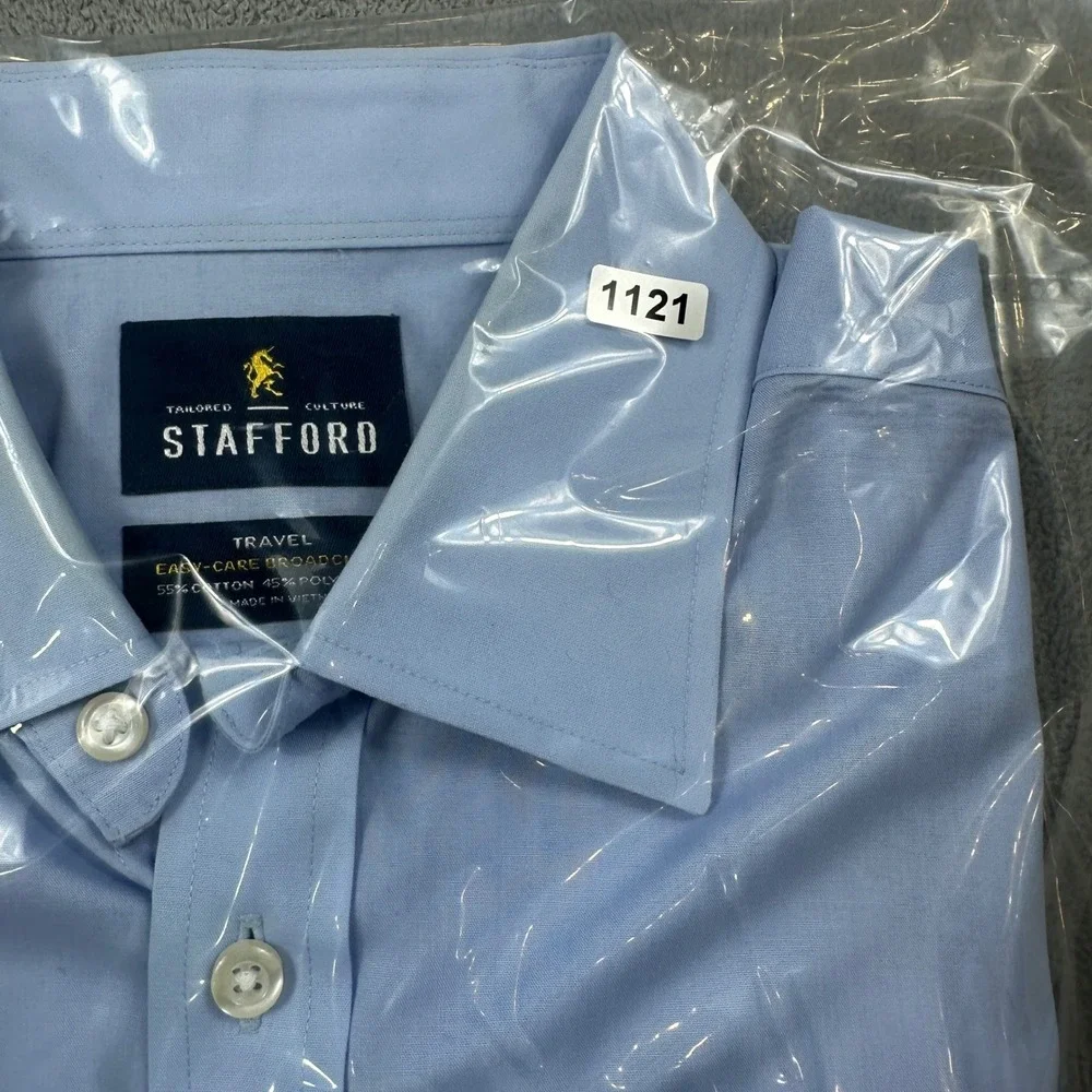 Stafford Dress Shirt 15 32-33 Blue Mens Button Down Regular Fit Broadcloth - Picture 8 of 8